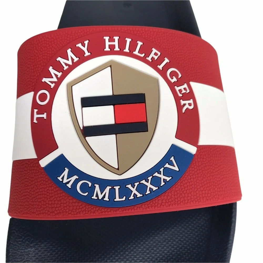 Tommy Hilfiger Mens Reboot Pool Slide Sandals Red Navy Blue Slip‎ On size 10